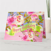 メッセージ付きピンク色フローラハッピーバースデー カード (正面)
