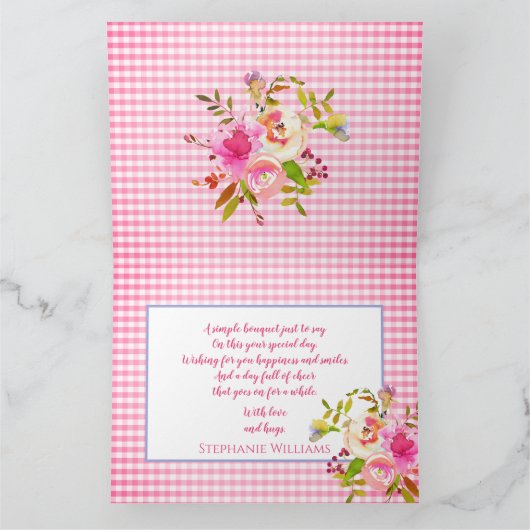 メッセージ付きピンク色フローラハッピーバースデー カード (内部)