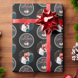 メッセージ付きブラッククリスマスフォトラッピング紙 ラッピングペーパー