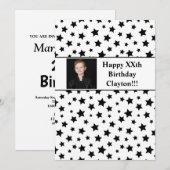 メッセージ付きブラックスターフォト誕生日パーティー 招待状 (正面/裏面)