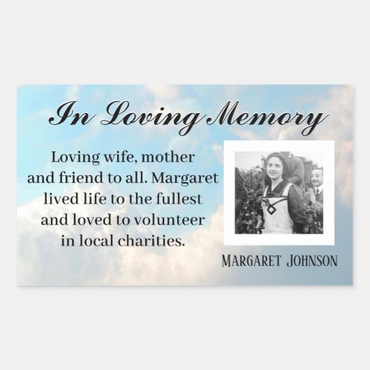 メッセージ付きメモリアルシール – 写真の追加 長方形シール (正面)
