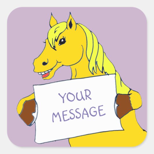 メッセージ付き漫画のポニー スクエアシール (正面)