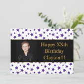 メッセージ付き紫の星の写真　誕生日パーティー 招待状 (スタンド正面)