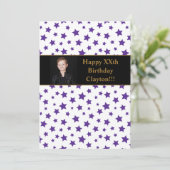 メッセージ付き紫色の星フォトバースデーパーティー 招待状 (スタンド正面)