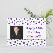 メッセージ付き紫色の星フォトバースデーパーティー 招待状 (スタンド正面)