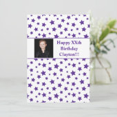 メッセージ付き紫色の星フォトバースデーパーティー 招待状 (スタンド正面)