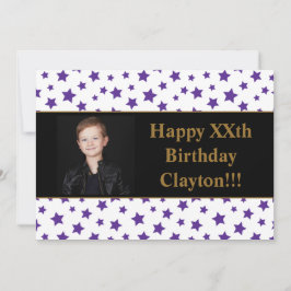 メッセージ付き紫色の星フォトバースデーパーティー 招待状