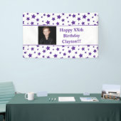 メッセージ付き紫色の星フォト誕生日バナー 横断幕 (トレードショー)