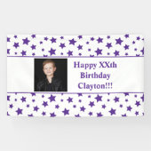 メッセージ付き紫色の星フォト誕生日バナー 横断幕 (横)