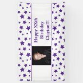 メッセージ付き紫色の星フォト誕生日バナー 横断幕 (縦)