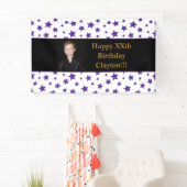 メッセージ付き紫色の星フォト誕生日バナー 横断幕 (インサイチュ)