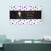 メッセージ付き紫色の星フォト誕生日バナー 横断幕 (トレードショー)