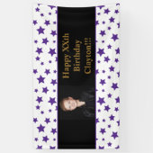 メッセージ付き紫色の星フォト誕生日バナー 横断幕 (縦)