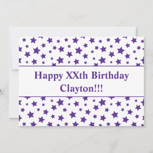 メッセージ付き紫色の星誕生日招待状 招待状 (正面)