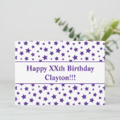 メッセージ付き紫色の星誕生日招待状 招待状 (スタンド正面)