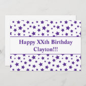 メッセージ付き紫色の星誕生日招待状 招待状 (正面/裏面)