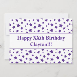 メッセージ付き紫色の星誕生日招待状 招待状