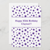 メッセージ付き紫色の星誕生日招待状 招待状 (正面/裏面)