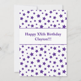 メッセージ付き紫色の星誕生日招待状 招待状