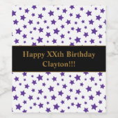メッセージ付き紫色の星誕生日 ワインラベル (シングルラベル)