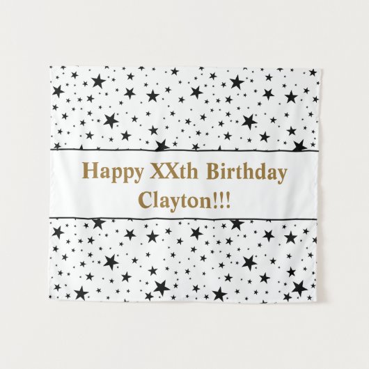 メッセージ付き誕生日ブラックスター タペストリー (正面(横))