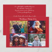 メッセージ付き赤クリスマスファミリーフォトカード シーズンカード (正面/裏面)