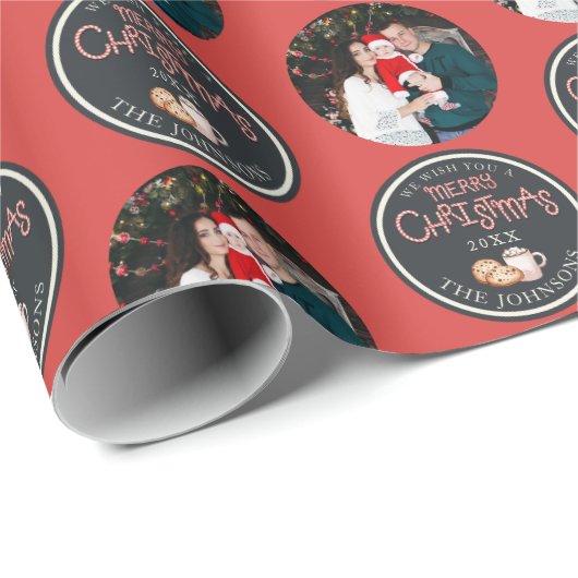 メッセージ付き赤クリスマスフォトラッピング紙 ラッピングペーパー (ロールコーナー)