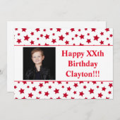 メッセージ付き赤星フォトバースデーパーティー 招待状 (正面/裏面)