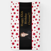 メッセージ付き赤星フォト誕生日バナー 横断幕 (縦)