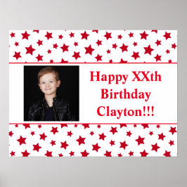 メッセージ付き赤星フォト誕生日ポスター ポスター