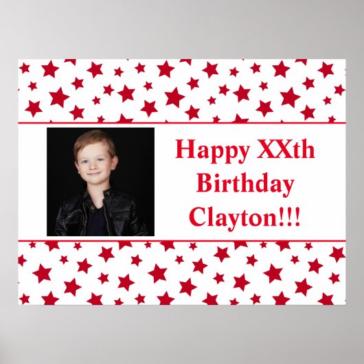 メッセージ付き赤星フォト誕生日ポスター ポスター (正面)