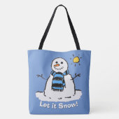 メッセージ付き雪だるま - 雪を降らせて! トートバッグ (裏面)