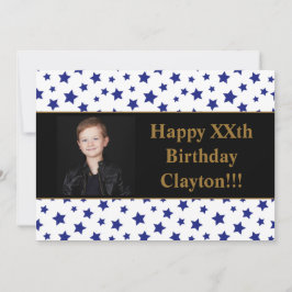 メッセージ付き青い星フォトバースデーパーティー 招待状