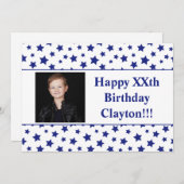 メッセージ付き青い星フォトバースデーパーティー 招待状 (正面/裏面)