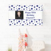 メッセージ付き青い星フォト誕生日バナー 横断幕 (インサイチュ)