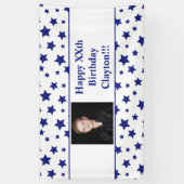 メッセージ付き青い星フォト誕生日バナー 横断幕 (縦)