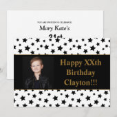 メッセージ付き黒星フォトバースデーパーティー 招待状 (正面/裏面)