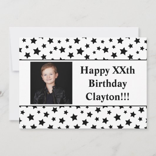 メッセージ付き黒星フォトバースデーパーティー 招待状 (正面)