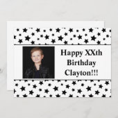 メッセージ付き黒星フォトバースデーパーティー 招待状 (正面/裏面)