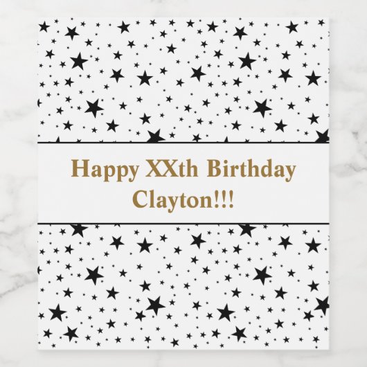 メッセージ付き黒星誕生日 ワインラベル (シングルラベル)