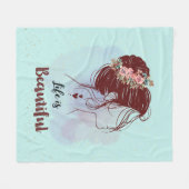 メッセージ感動的ライフは美しい フリースブランケット (正面(横))