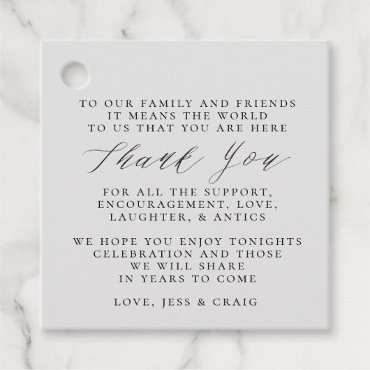 メッセージ感謝してい付きの結婚式の引き出物ラベル フェイバータグ (正面)