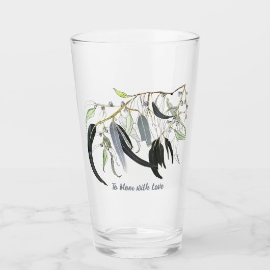 メッセージ淡い色のグラス付きグリーンガムの葉 タンブラーグラス (正面)