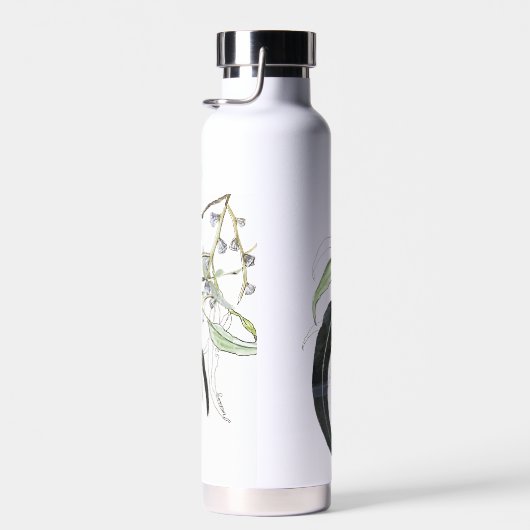 メッセージ淡い色の付きグリーンガムの葉 ウォーターボトル (右面)