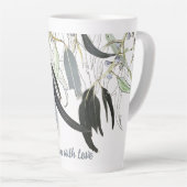 メッセージ淡い色の付きグリーンガムの葉 カフェラテマグ (右アングル)