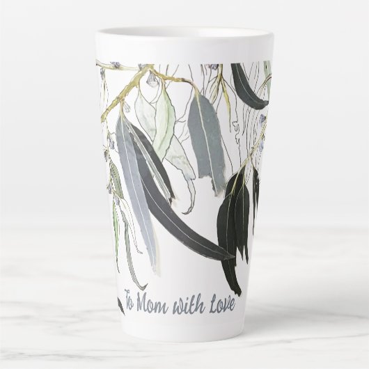 メッセージ淡い色の付きグリーンガムの葉 カフェラテマグ (正面)