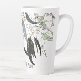 メッセージ淡い色の付きグリーンガムの葉 カフェラテマグ