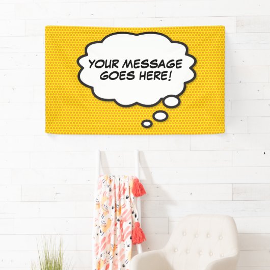 メッセージ考えバブルおもしろいレトロ漫画ブック 横断幕 (インサイチュ)