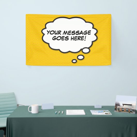メッセージ考えバブルおもしろいレトロ漫画ブック 横断幕 (トレードショー)