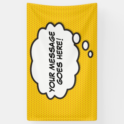 メッセージ考えバブルおもしろいレトロ漫画ブック 横断幕 (縦)